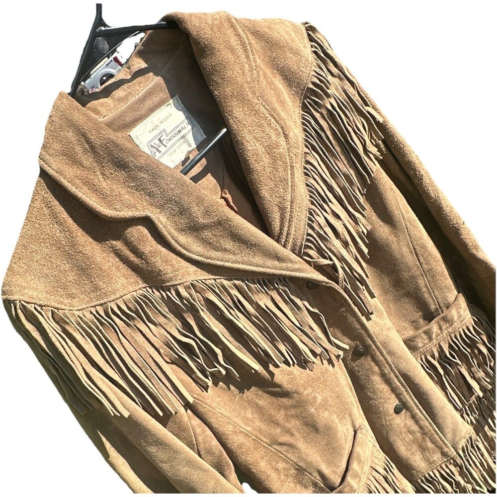 Vintage A&F Originals Brown Suede Leather Fringe Western Ranch Coat Women’s 40